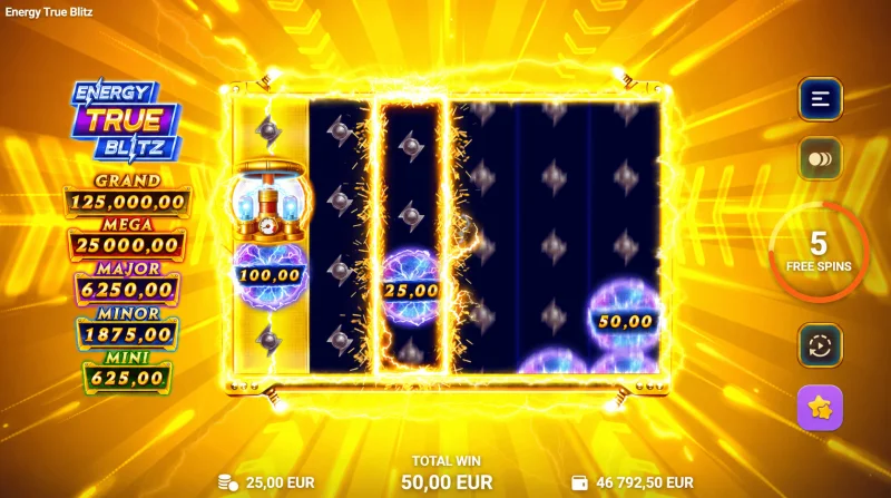 Energy True Blitz - lyn og spins i hovedspillet